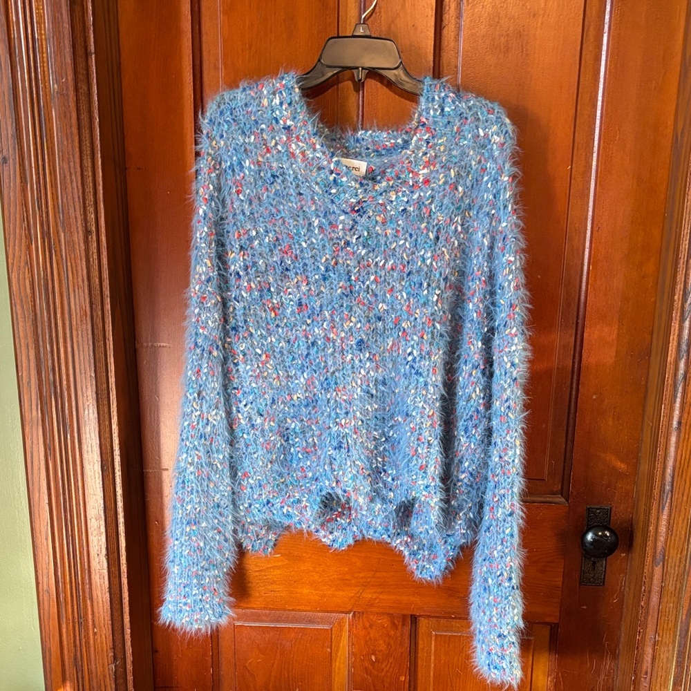 Cozy Blue Fuzzy confetti Sweater